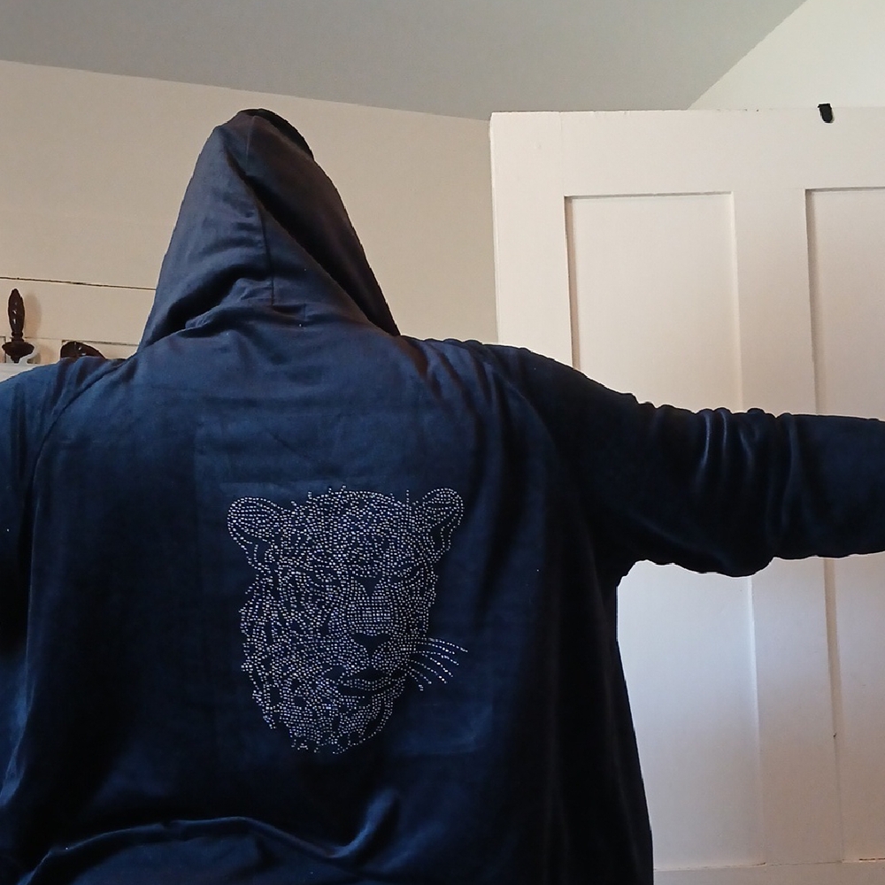 Black Hoodie with Embellished Panther Design